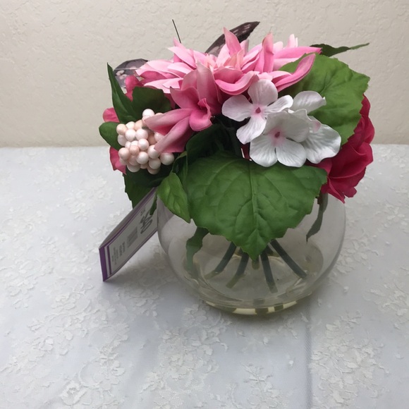 Fishbowl Faux Flower Arrangement with Butterfly - Picture 3 of 6
